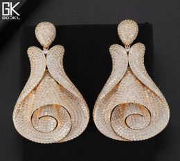 Godki Luxury Flower Statement Big Dangle Earring For Women Wedding Cubic Zircon Cz Indian Gold Bridal Earrings Fashion Jewelry J196118393