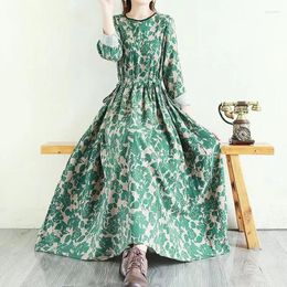 Casual Dresses Artistic Printing Dress Cotton Linen Bottomed Long Skirt Loose Thickened Sleeved Women