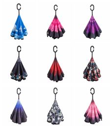 Creative 9 Colours Inverted Umbrellas Double Layer With C Handle Inside Out Reverse Windproof Sunny Rainy Umbrella Whole BC BH07239575