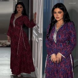 Ethnic Clothing Turkish Dubai Abayas Glittering Robe With Diamonds Muslim Dress Arabic Fashion Printed For Women Eid Al-Adha Home Clothes