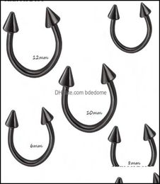 Nose Rings Studs Body Jewelry Black Sier Cone Horseshoe Bar Piercing Hoop Ring 100PcsLot Eyebrow Lip Labret Jewelry255G Drop Deli1981004