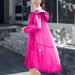Women's Jackets Korean Loose Sun Protection Clothing 2024 Summer Thin Hooded Coats Long Windbreaker Female Zipper Outdoor Casual Wear