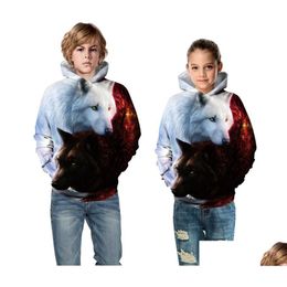 Family Matching Outfits Children Clothing Big Kids Fall/Winter New Fox Digital Print Hooded Sweater Boys And Girls Jackets Drop Delive Dhgrq