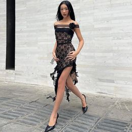 Casual Dresses 2024 Spring Style Bra Dress Feeling Spicy Girl One Line Neck Lace Ribbon For Women