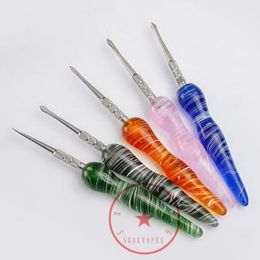 Latest Colourful Glass Smoking Herb Tobacco Oil Rigs Metal SS Shovel Dabber Scoop Straw Spoon Stick Poker Rod Bubbler Waterpipe Bong Cigarette Holder DHL