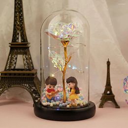 Table Lamps Romantic Glass Rose Flower Light Christmas Decoration LED Lantern Valentine'S Wedding Gifts For Girlfriend