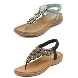 2024 Bohemian Sandals Women Slippers Wedge Gladiator Sandal Womens Elastic Beach Shoes String Bead Color12 GAI52