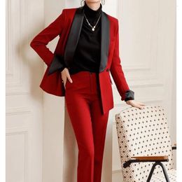 Men's Suits High End Red For Women Black Shawl Lapel Slim Fit Double Breasted Outfits Elegant Office Lady 2 Piece Jacket Pants Set