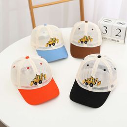Summer Boys Baseball Hats Bulldozer Excavator Embroidered Child Cats Hip Hop Mesh for 2-8Years Kids Sun Hat Snaback L2405