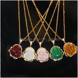 Pendant Necklaces Exquisite Shining Natural Stone Maitreya Buddha Statue Necklace Womens Buddhist Lucky Amet Wealth Jewelry Gift Drop Ot6Cw