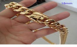 16MM 18MM Men Hip Hop Cuban Link Necklaces Bracelets 316L Stainless Steel Choker Jewellery High Polished Casting Chains Double Safet5500502