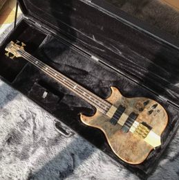 Custom 4 Strings Burst Maple Top 9V Active Pickup Electric Guitar Bass Factory Alem Style with hardcase Accept OEM