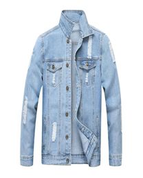 Jeans Jakcet Men Blue Denim Jackets Male Spring Autumn Clothing Streetwear Casual Slim Fit Ripped Jean Coat1816009