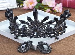 HIMSTORY Oversize Large Bridal Crown European Baroque Black Crystal Wedding Tiara Hair Accessories Prom Crown Party Hairwear D19017871049