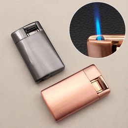 Hq713 New Jet Flame Lighter Metal Windproof Blue Flame Iatable Igniter Cigarette Wholesale