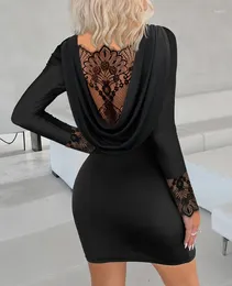 Casual Dresses Woman Sexy Eyelash Lace Patch Bodycon Dress Female Clothing 2024 Fashion Skinny Party Mini Temperament Commuting
