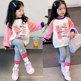 Clothing Sets 2024 Spring Girls Set Cartoon Bear Pattern Top Tight Leggings 2Pcs Suit For 4-8Y Kids Fashion Outfit