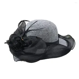 Wide Brim Hats Attractive Summer Sun Hat Comfortable Women Flower Embellished Luxury Feather Fisherman Decorative