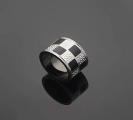 Europe America Fashion Style Rings Men Lady Womens Black/Silver-color Metal Engraved V Plaid Lovers Ring Size US6-US97954325