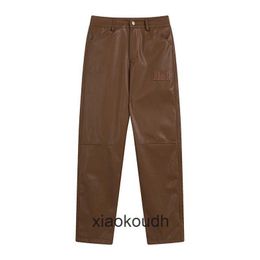 Rhude High End Tasarımcı Moda Sonbahar ve Kış Yeni Mektup İşlemeli High Street Pu Rahat Düz Bacak Pantolon Deri Pantolon 1: 1 Orijinal Etiketler