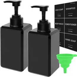 Liquid Soap Dispenser Black With Waterproof Labels For Bathroom Shampoo And Conditioner Bottles