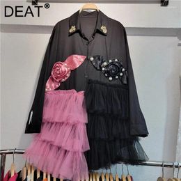 Women's Blouses 2024 Summer Heavy Industry Mesh Spliced Long Sleeved Shirt Loose 3D Flower Blouse Female Fashion 11XX9247