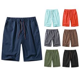 Summer Mens Linen Casual Style Drawstring Summer Solid Color Beach Shorts Instagram Trend 240517