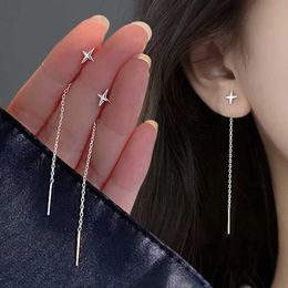 Dangle Chandelier Trend stainless steel long wire tassel thread chain star shaped pendant earrings for womens straight hanging jewelry d240516