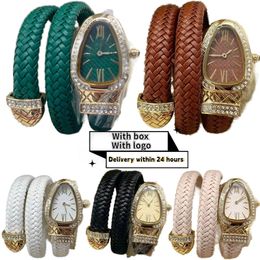 32mm Size Of The Ladies Watch Adopts Leather Woven Strap The Double Surround Type Snake Shape Imported Quartz Movement Diamond Extravagant Designer Watch With Box