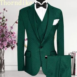 Custom Made Dark Green Dot Suits For Men 3 PiecesJacketPantsVest Casual Marriage Groom Blazer Tuxedo Wedding 240514