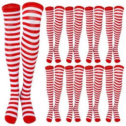 Women Socks Long 3 Pairs Green White Striped Stockings With High Elasticity For Holiday Christmas Stage Performance Parties Over