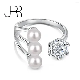Cluster Rings JRR Snow Collection Pure 925 Sterling Silver Shell Pearl Diamond Princess Adjustable For Women Girl Fine Jewelry Gift