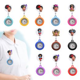 Charms Black Girl 10 Clip Pocket Watches Sile Brooch Fob Medical Nurse Watch Alligator Hang Clock Gift Glow Pointer In The Dark Retrac Ot763