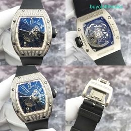 RM Racing Wrist Watch Rm023 Skeleton Dial 18k White Gold Original Diamond Date Automatic Mechanical Mens Watch Large Dial