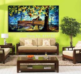 Romantic Lovers Snuggle On The Park Bench 100 Handpainted Palette Knife Oil Painting Canvas Wall Art for Office Home Decor6503271