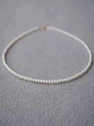 AAA 67 mm 18quot mini Real natural Akoya white round pearl necklace 14k Gold5721151