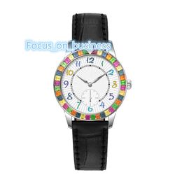 Popular Luxury Stylish Quartz Timepiece Colourful Rainbow Stone Bezel Bling Moissanite Diamond Unisex Watch
