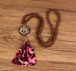 Monogram tassel whole Cheetah and Leopard Tassel Wooden Beads with Monogrammed necklace Leopard Tassel Monogram Necklace7545477