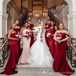African Mermaid Bridesmaid Dresses Long Off Shoulder Plus Size Floor Length Wedding Guest Dress Maid Of Honor Gowns robes de 287o