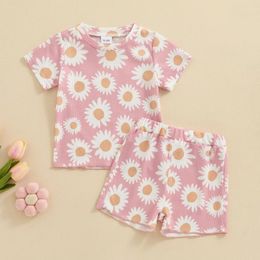 Clothing Sets Summer Baby Girl 2pcs Suit Causal Short Sleeve Crew Neck Floral T-shirts Shorts Set Toddler Clothes 6M-4 Years