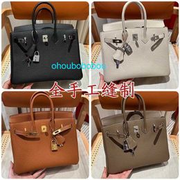 Bk Genuine Leather Handbag Handmade Sewn Bag Togo Leather Handbag Bk25 Genuine Leather Lychee Pattern Womens Bag have logo OHS9