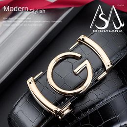 Belts Temperament Men's Business Belt Alloy Letter Automatic Buckle Versatile Suit Pants Jeans Decoration