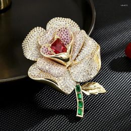 Brooches Elegant French Retro Exquisite Full Zirconia Flower Classic Design Rose High-grade Luxury Coat Accessories Corsage Pins