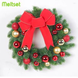 Decorative Flowers Christmas Wreath Bowknot Garland Hanging Decor For Front Door Window Red Thanksgiving Day Xmas Wall Decoration