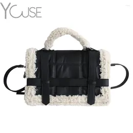 Bag Large Totes Winter Style Sheep Fur Women's Handbags Plush Pu Leather Lambswool Contrast Color Shoulder 2024 Crossbody