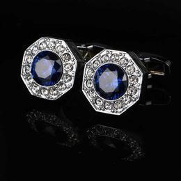 Cuff Links High quality blue crystal French shirt cufflinks suitable for father gifts mens rhinestone buttons wedding groom Faroe jewelry