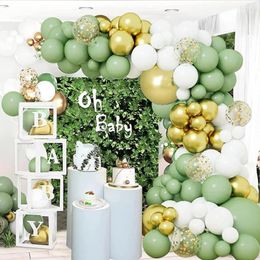 Party Decoration Green Balloon Arch Kit White Gold Confetti Latex Balloons Garland Baby Shower Gender Reveal Birthday