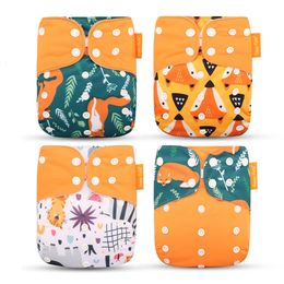 Happyflute Fashion Style Baby Nappy 4PcsSet Diaper Cover Waterproof Reusable Cloth 240509