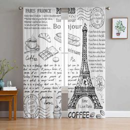 Window Treatments# Black And White Paris Drawing Tulle Curtains for Living Room Drapes Window Sheer Modern Curtains for Bedroom Decor Y240517