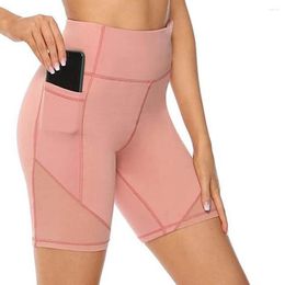 Active Shorts Poctek Biker Women Workout High Waist Tight Solid Net Yarn Splicing Sport Leggings Fitness Gym Compression